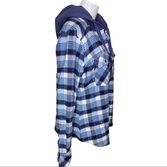 Columbia Flannel Hoodie Blue Plaid Button Up Size Large - Picture 4 of 10